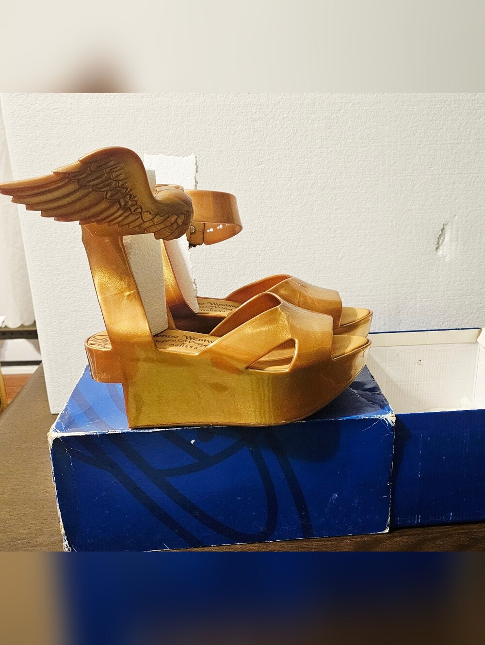 Vivienne Westwood Melissa Gold Wing Platform Sandals With Box